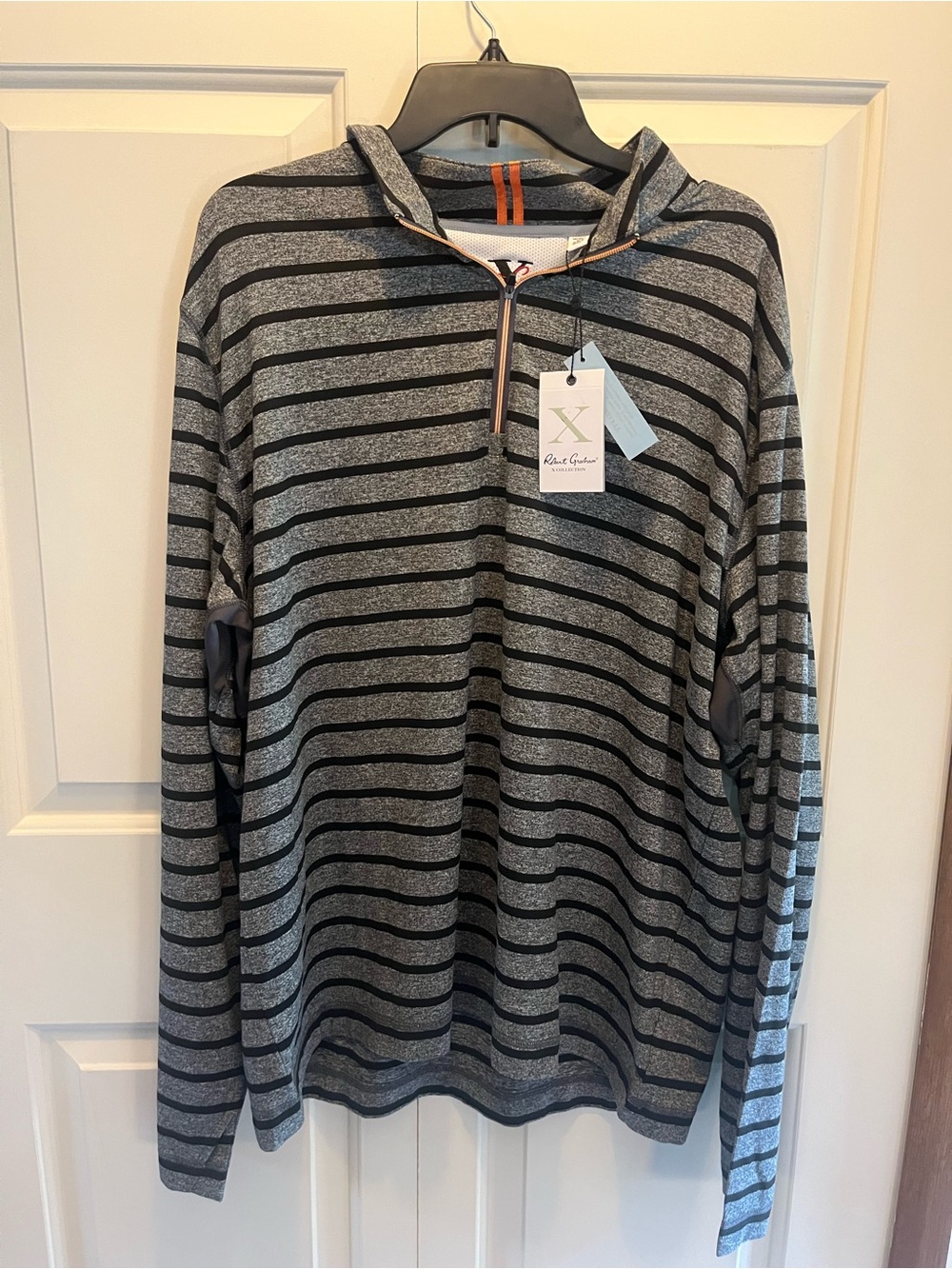NWT Robert Graham Gray With Black Stripes 1/4 Zip Men’s 3XL Tailored Fit